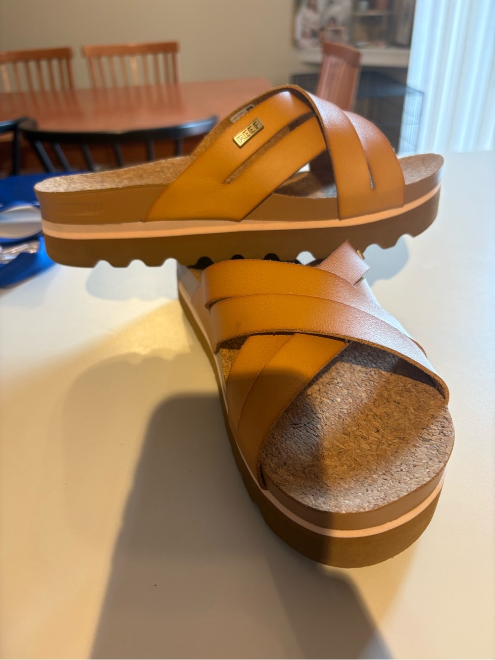 Reef Women’s Tan Crisscross Platform Slide Sandal
